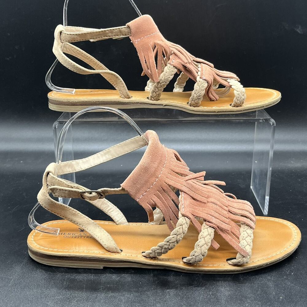 American Eagle pink fringe gladiator sandal womens size 9 casual summer spring